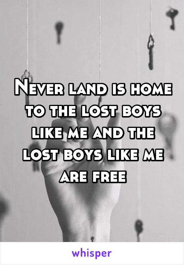 Never land is home to the lost boys like me and the lost boys like me are free