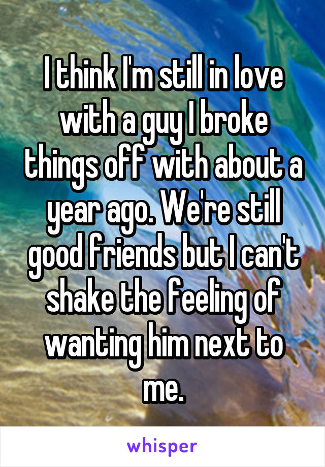 I think I'm still in love with a guy I broke things off with about a year ago. We're still good friends but I can't shake the feeling of wanting him next to me.