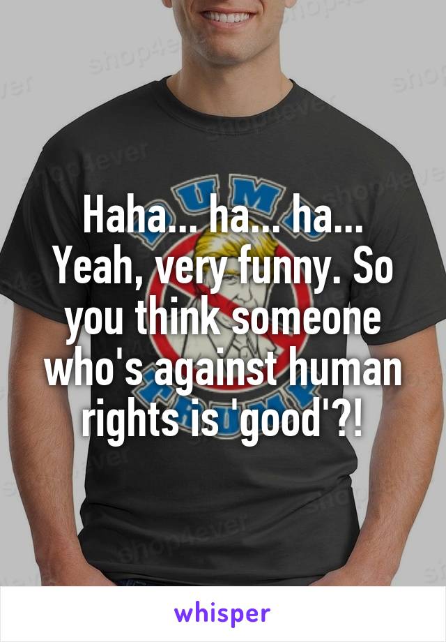 Haha... ha... ha...
Yeah, very funny. So you think someone who's against human rights is 'good'?!