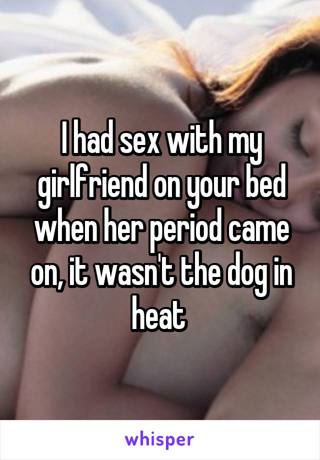 I had sex with my girlfriend on your bed when her period came on, it wasn't the dog in heat 