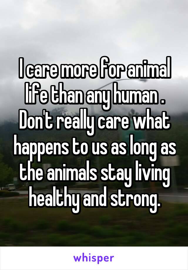 I care more for animal life than any human . Don't really care what happens to us as long as the animals stay living healthy and strong.