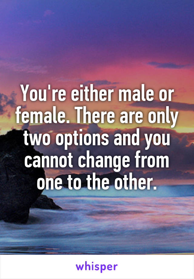 You're either male or female. There are only two options and you cannot change from one to the other.