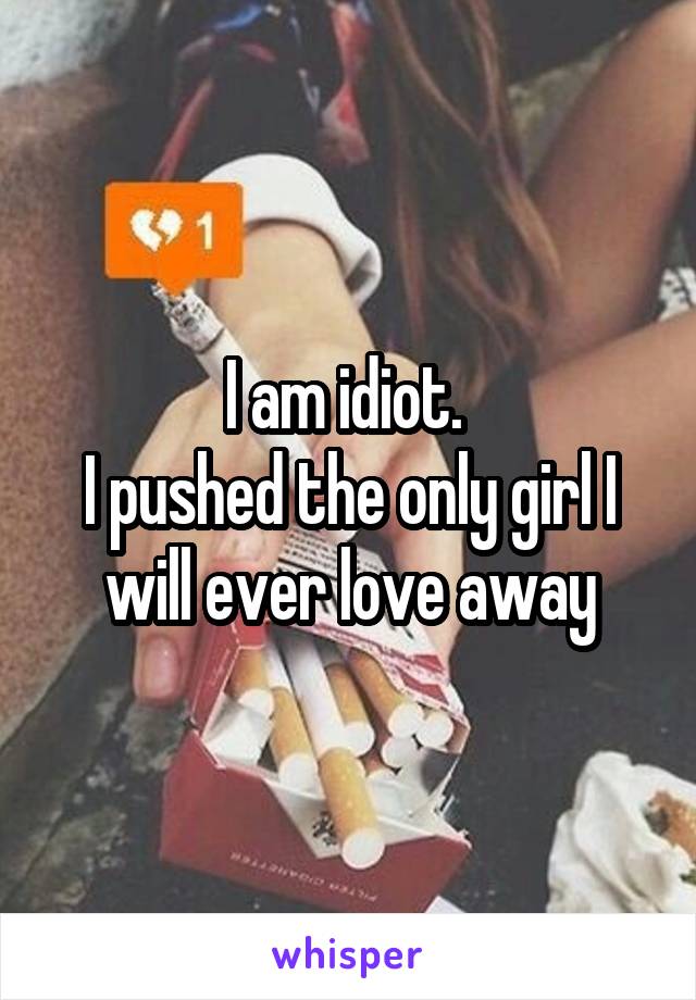 I am idiot. 
I pushed the only girl I will ever love away