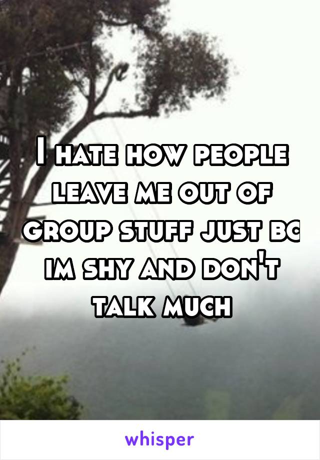 I hate how people leave me out of group stuff just bc im shy and don't talk much