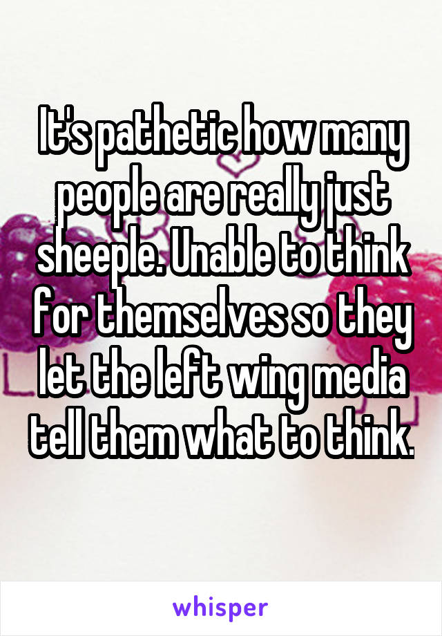 It's pathetic how many people are really just sheeple. Unable to think for themselves so they let the left wing media tell them what to think. 