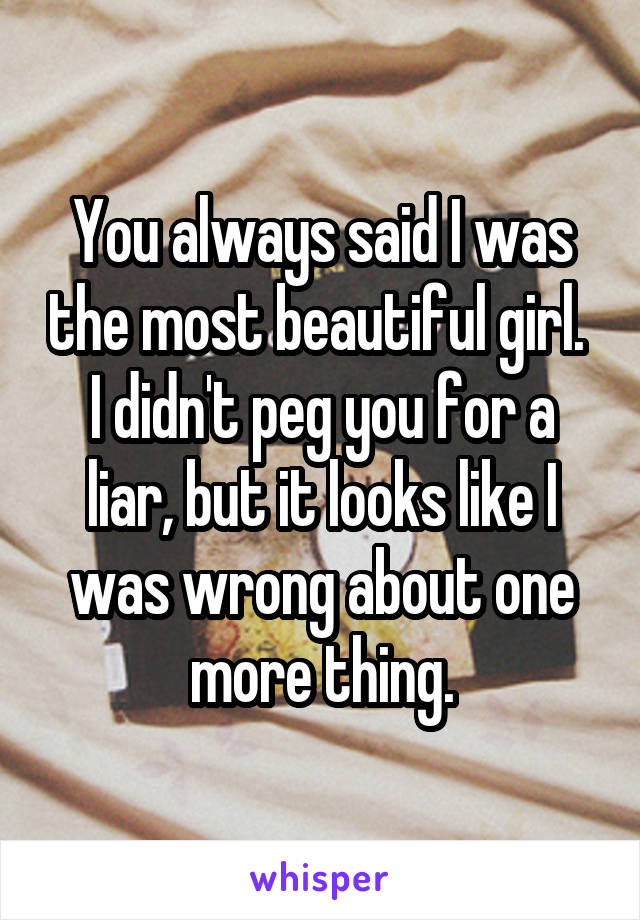 You always said I was the most beautiful girl. 
I didn't peg you for a liar, but it looks like I was wrong about one more thing.