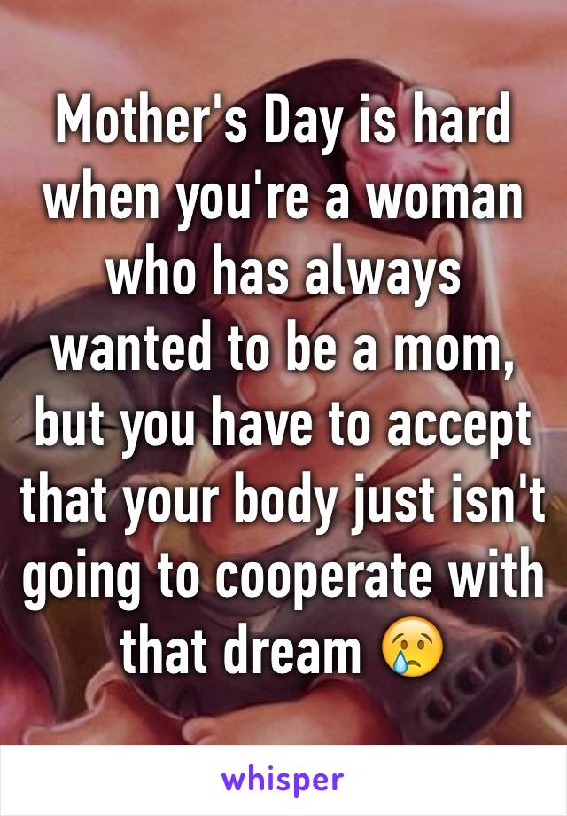 Mother's Day is hard when you're a woman who has always wanted to be a mom, but you have to accept that your body just isn't going to cooperate with that dream 😢