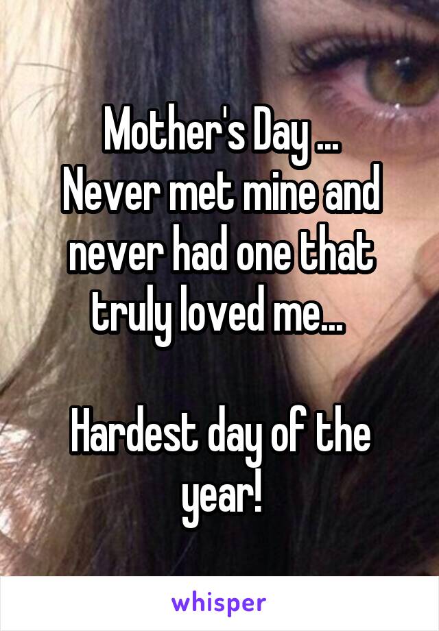 Mother's Day ...
Never met mine and never had one that truly loved me... 

Hardest day of the year!