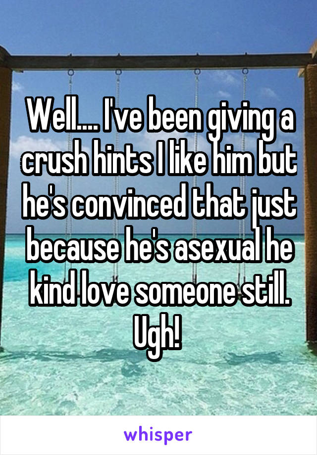 Well.... I've been giving a crush hints I like him but he's convinced that just because he's asexual he kind love someone still. Ugh! 