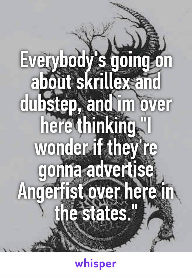 Everybody's going on about skrillex and dubstep, and im over here thinking "I wonder if they're gonna advertise Angerfist over here in the states."