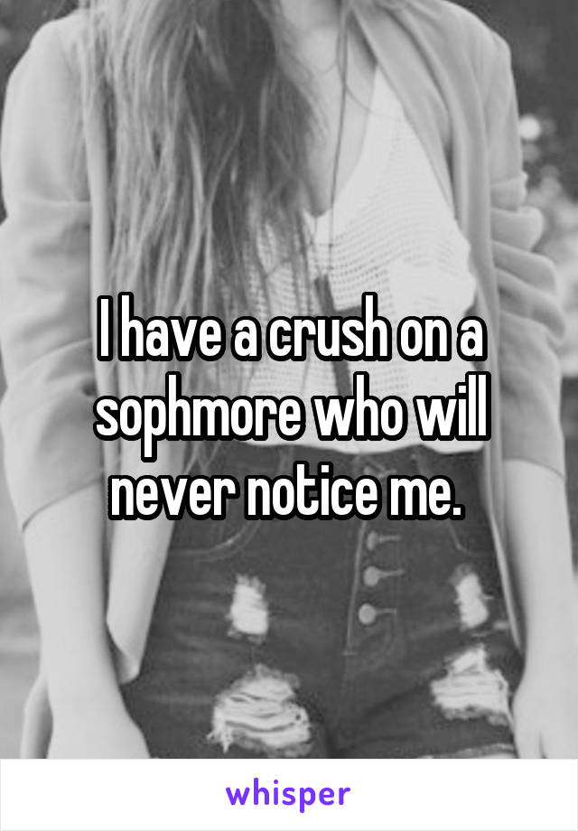 I have a crush on a sophmore who will never notice me. 