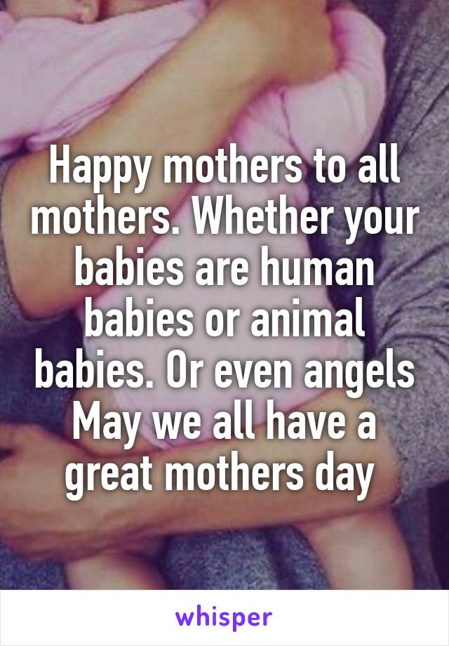 Happy mothers to all mothers. Whether your babies are human babies or animal babies. Or even angels
May we all have a great mothers day 