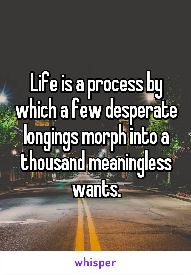 Life is a process by which a few desperate longings morph into a thousand meaningless wants.