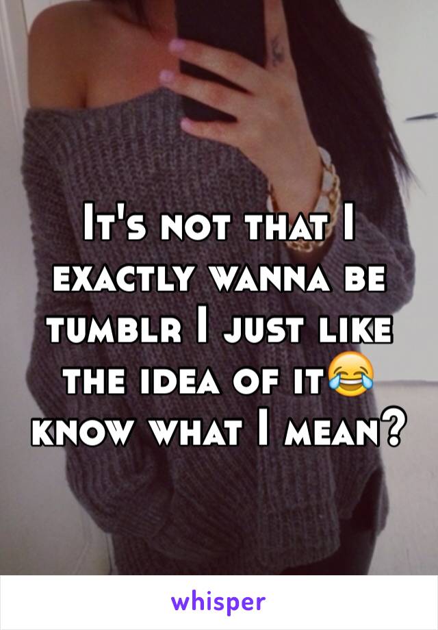 It's not that I exactly wanna be tumblr I just like the idea of it😂 know what I mean?