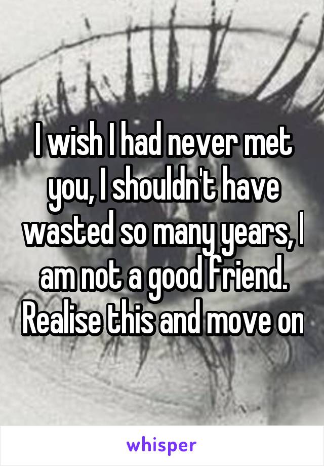 I wish I had never met you, I shouldn't have wasted so many years, I am not a good friend. Realise this and move on