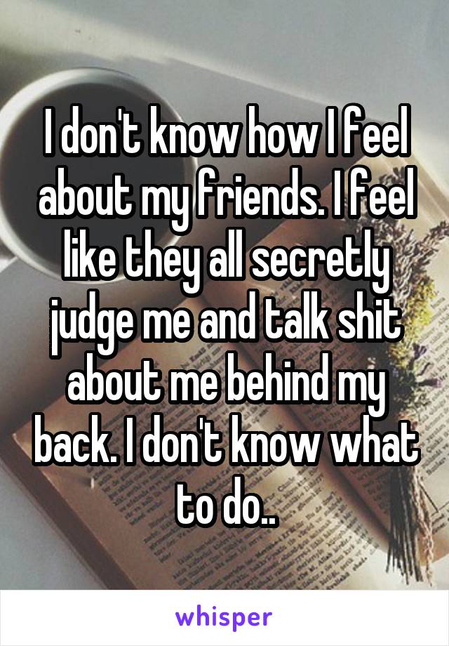 I don't know how I feel about my friends. I feel like they all secretly judge me and talk shit about me behind my back. I don't know what to do..