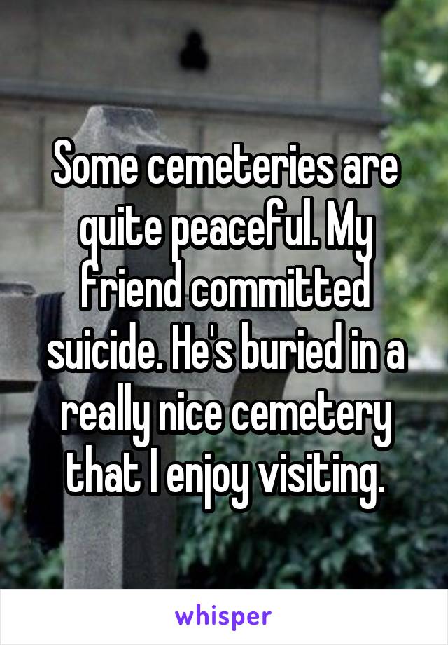 Some cemeteries are quite peaceful. My friend committed suicide. He's buried in a really nice cemetery that I enjoy visiting.