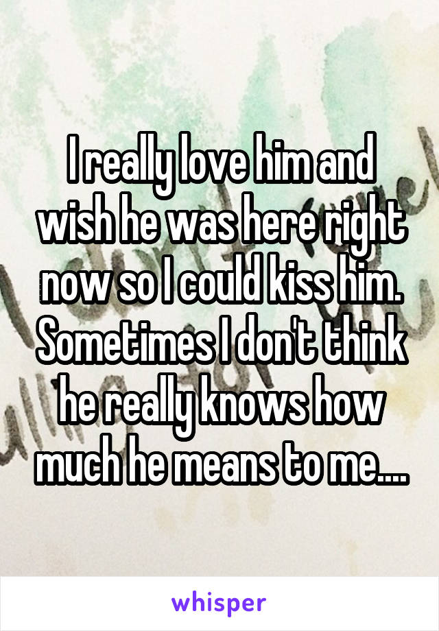 I really love him and wish he was here right now so I could kiss him. Sometimes I don't think he really knows how much he means to me....