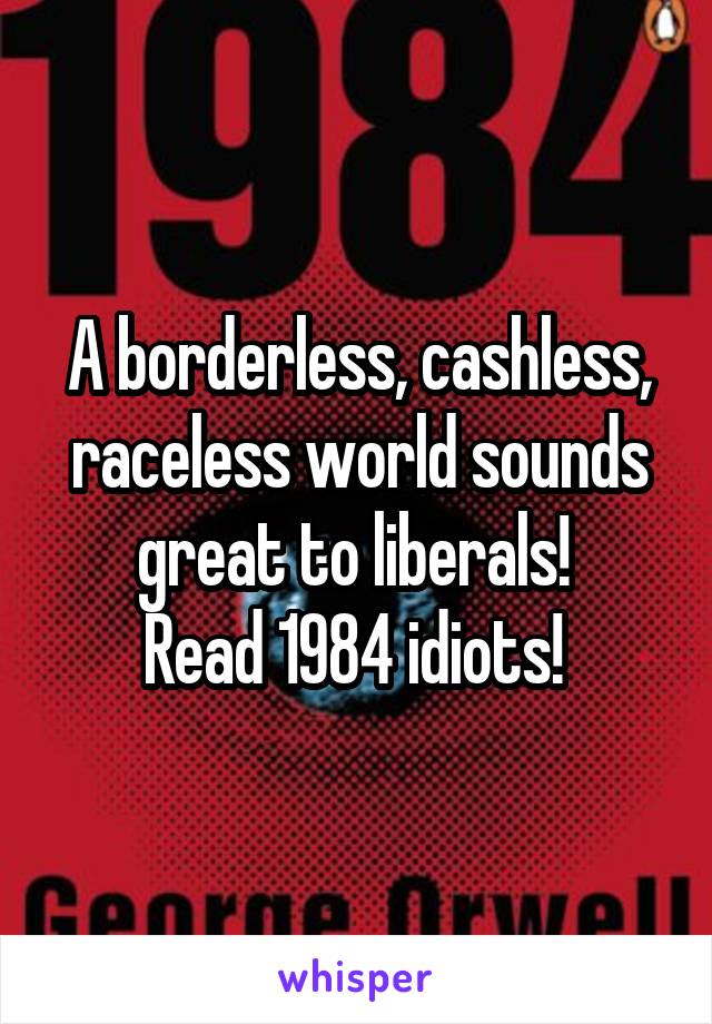 A borderless, cashless, raceless world sounds great to liberals! 
Read 1984 idiots! 