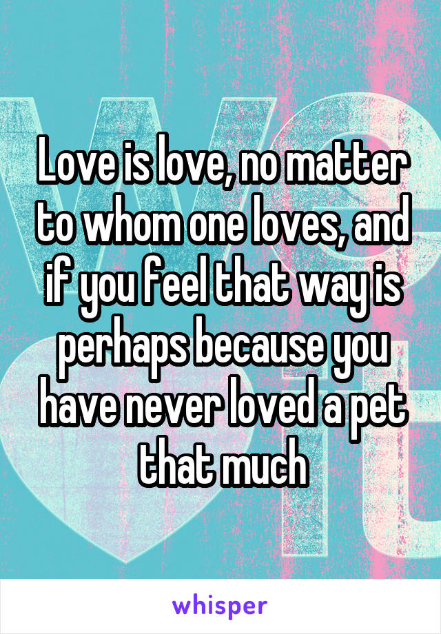 Love is love, no matter to whom one loves, and if you feel that way is perhaps because you have never loved a pet that much