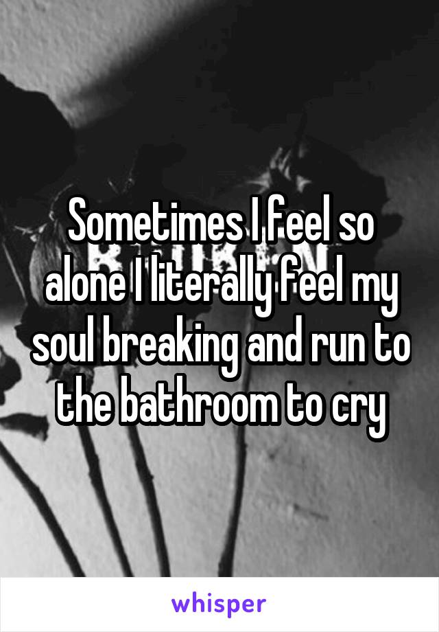 Sometimes I feel so alone I literally feel my soul breaking and run to the bathroom to cry