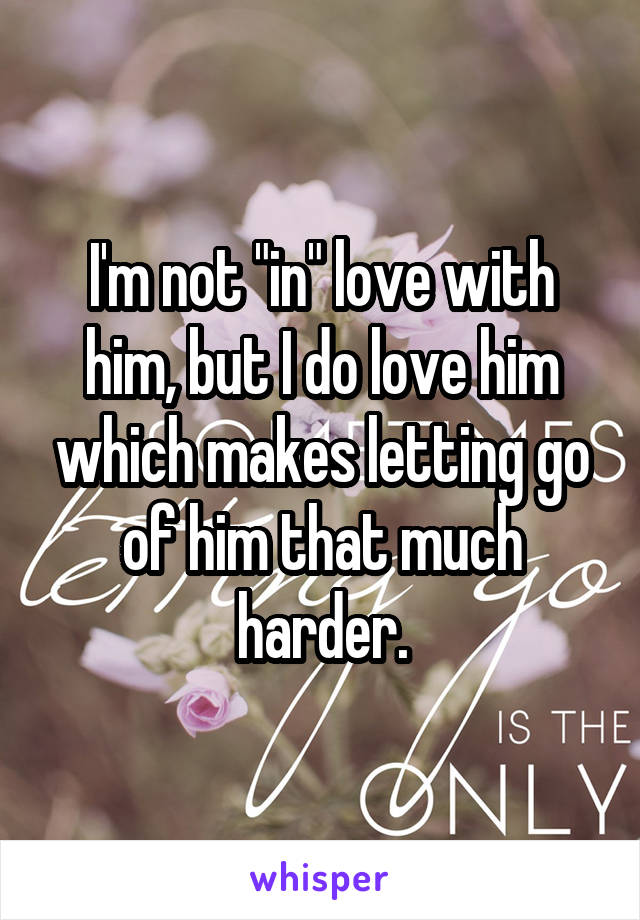 I'm not "in" love with him, but I do love him which makes letting go of him that much harder.