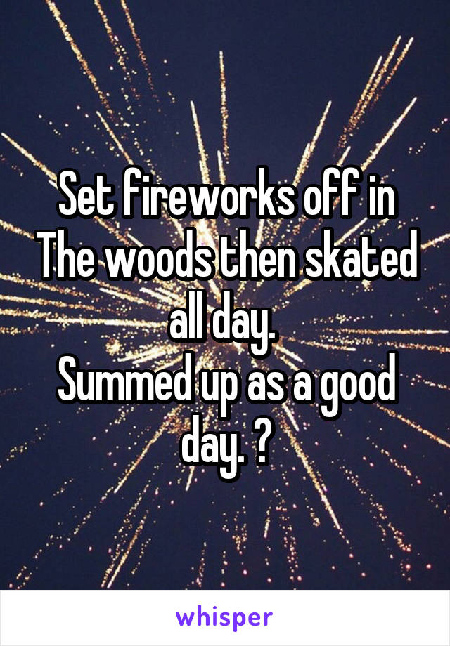 Set fireworks off in The woods then skated all day. 
Summed up as a good day. 😌