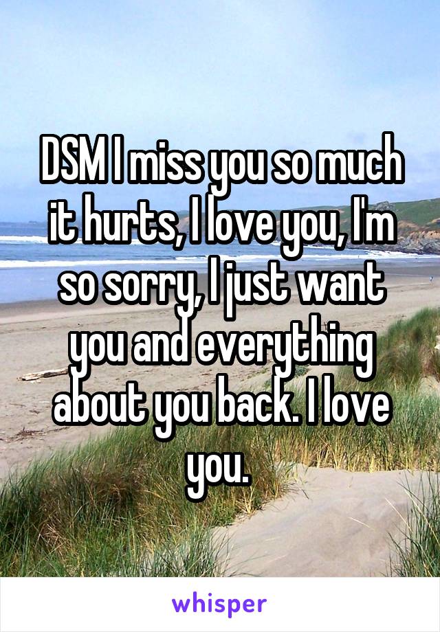 DSM I miss you so much it hurts, I love you, I'm so sorry, I just want you and everything about you back. I love you. 