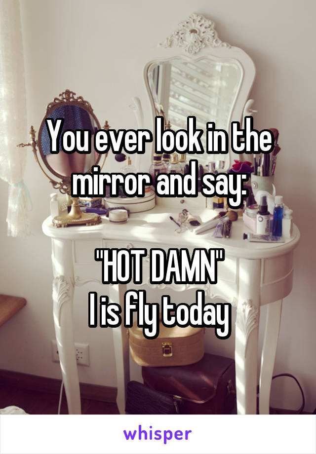 You ever look in the mirror and say:

"HOT DAMN"
I is fly today