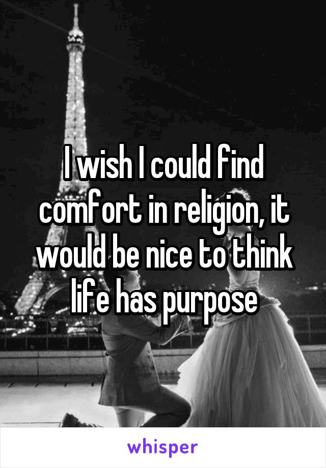 I wish I could find comfort in religion, it would be nice to think life has purpose