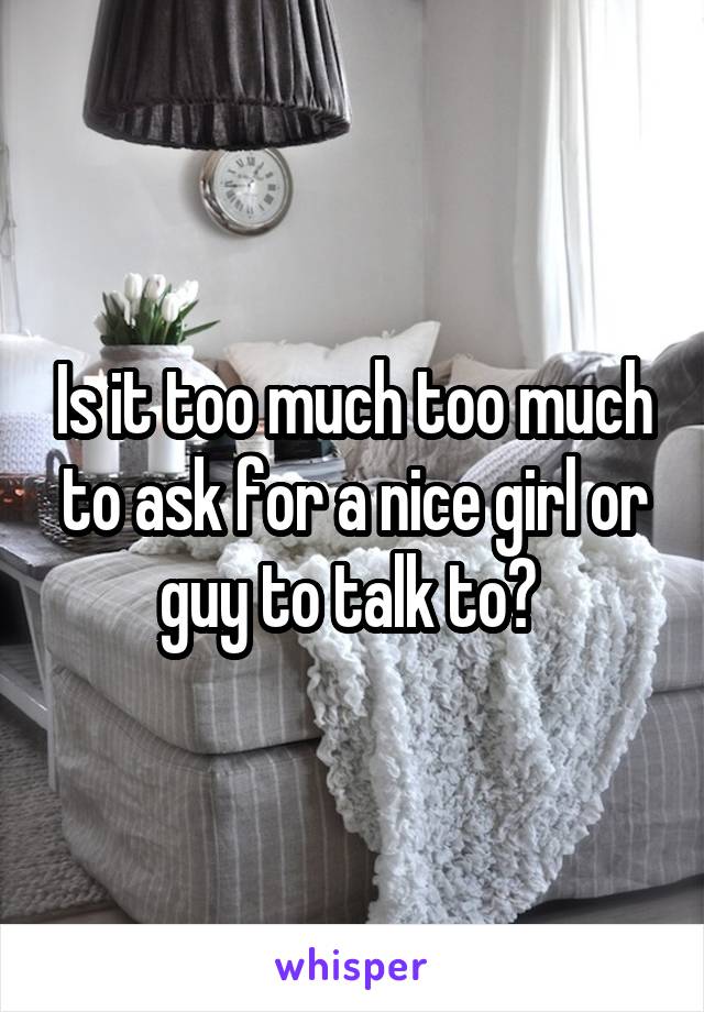 Is it too much too much to ask for a nice girl or guy to talk to? 