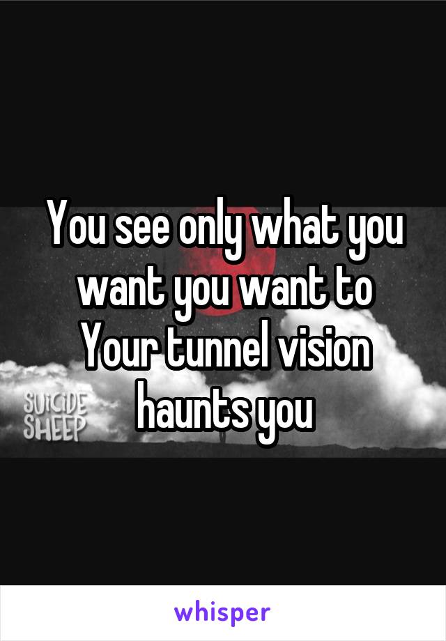 You see only what you want you want to
Your tunnel vision haunts you