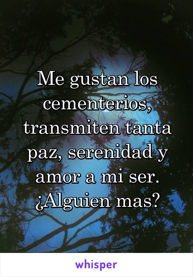 Me gustan los cementerios, transmiten tanta paz, serenidad y amor a mi ser.
¿Alguien mas?