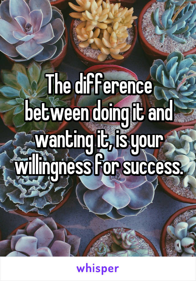 The difference between doing it and wanting it, is your willingness for success. 