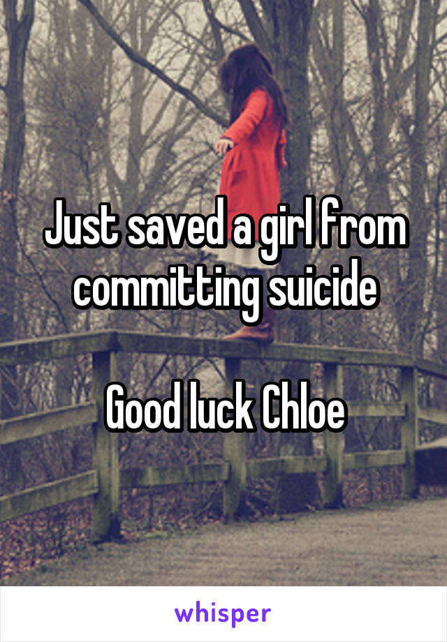 Just saved a girl from committing suicide

Good luck Chloe