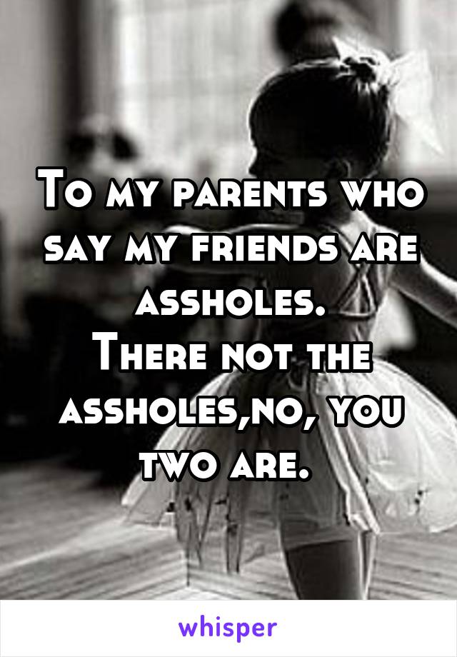 To my parents who say my friends are assholes.
There not the assholes,no, you two are. 