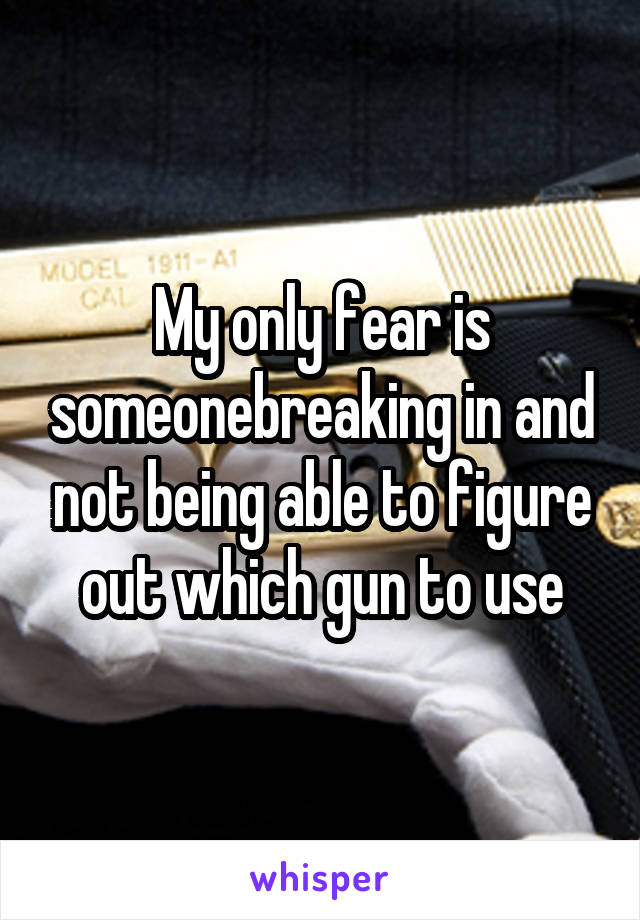 My only fear is someonebreaking in and not being able to figure out which gun to use