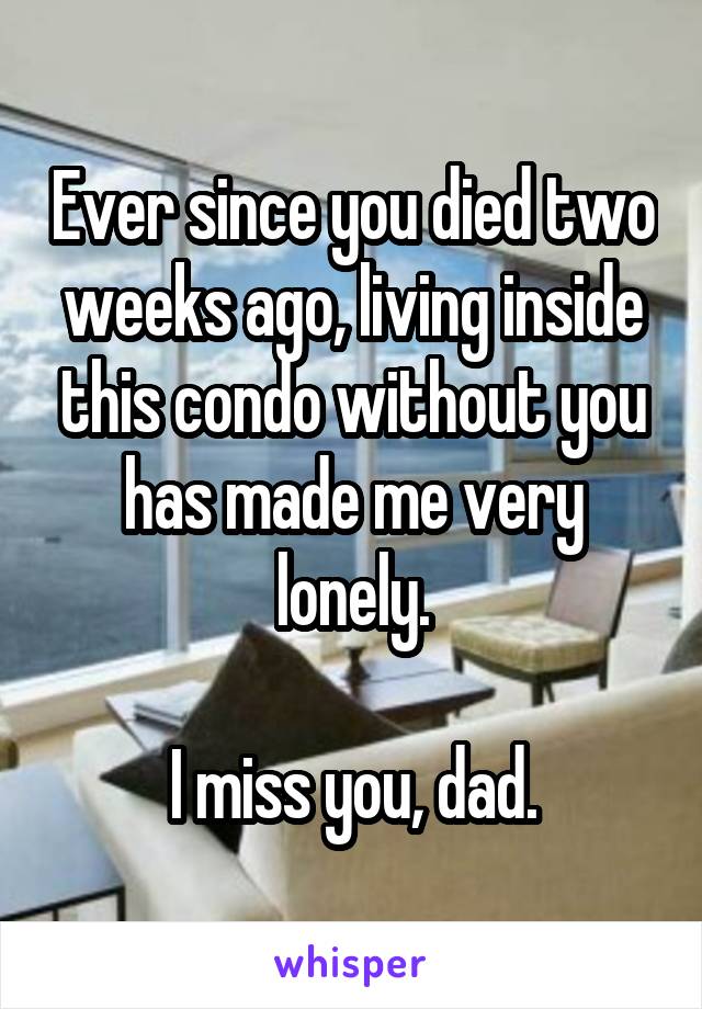 Ever since you died two weeks ago, living inside this condo without you has made me very lonely.

I miss you, dad.