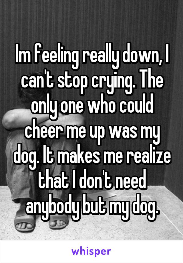 Im feeling really down, I can't stop crying. The only one who could cheer me up was my dog. It makes me realize that I don't need anybody but my dog.