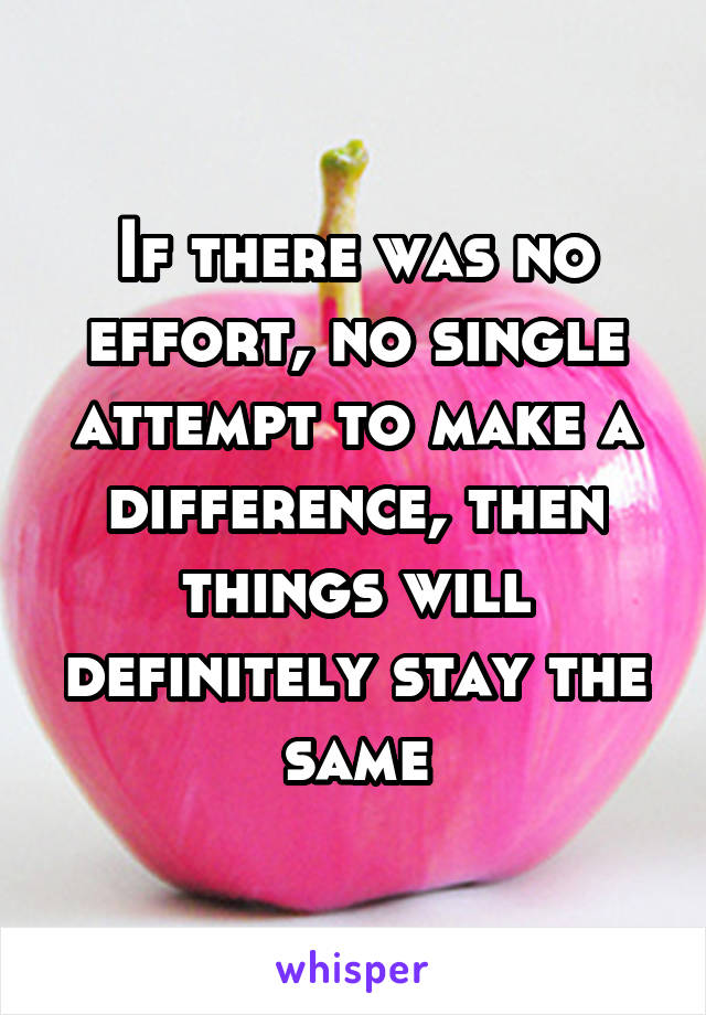 If there was no effort, no single attempt to make a difference, then things will definitely stay the same