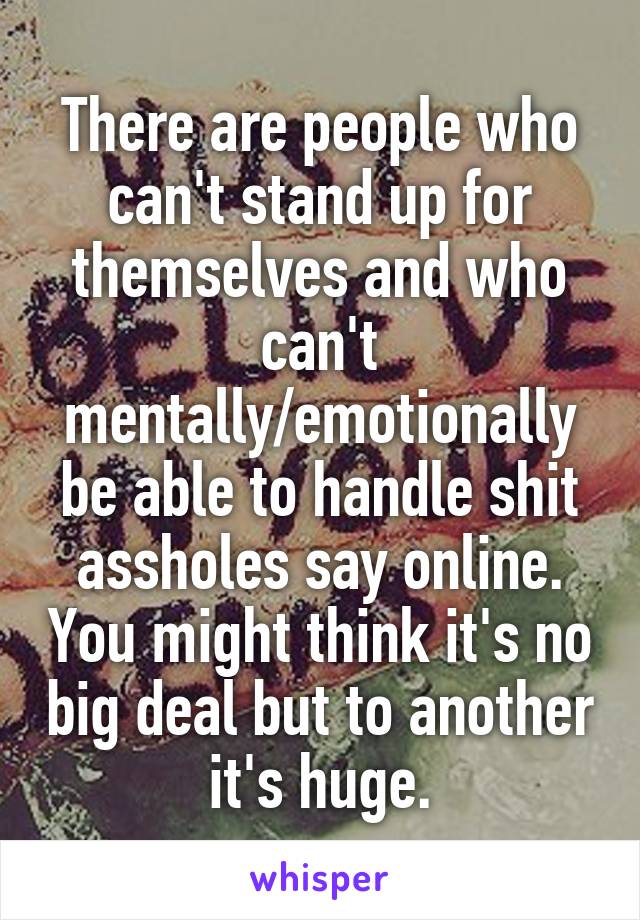 There are people who can't stand up for themselves and who can't mentally/emotionally be able to handle shit assholes say online. You might think it's no big deal but to another it's huge.