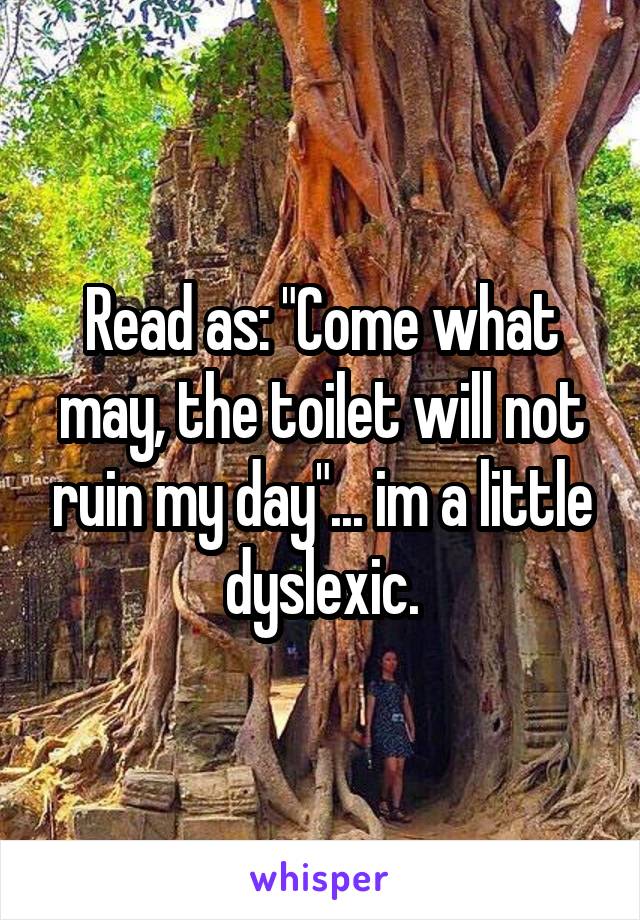 Read as: "Come what may, the toilet will not ruin my day"... im a little dyslexic.