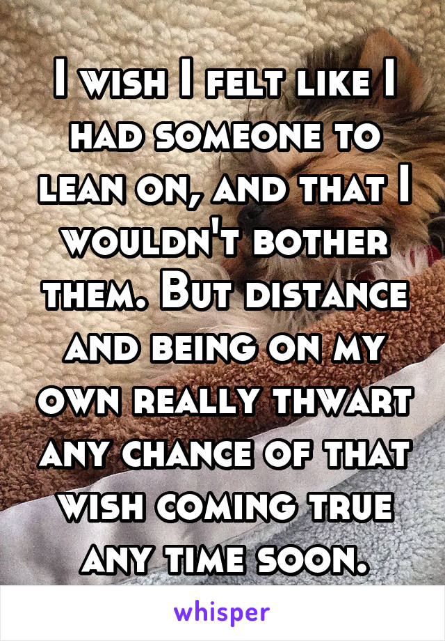 I wish I felt like I had someone to lean on, and that I wouldn't bother them. But distance and being on my own really thwart any chance of that wish coming true any time soon.