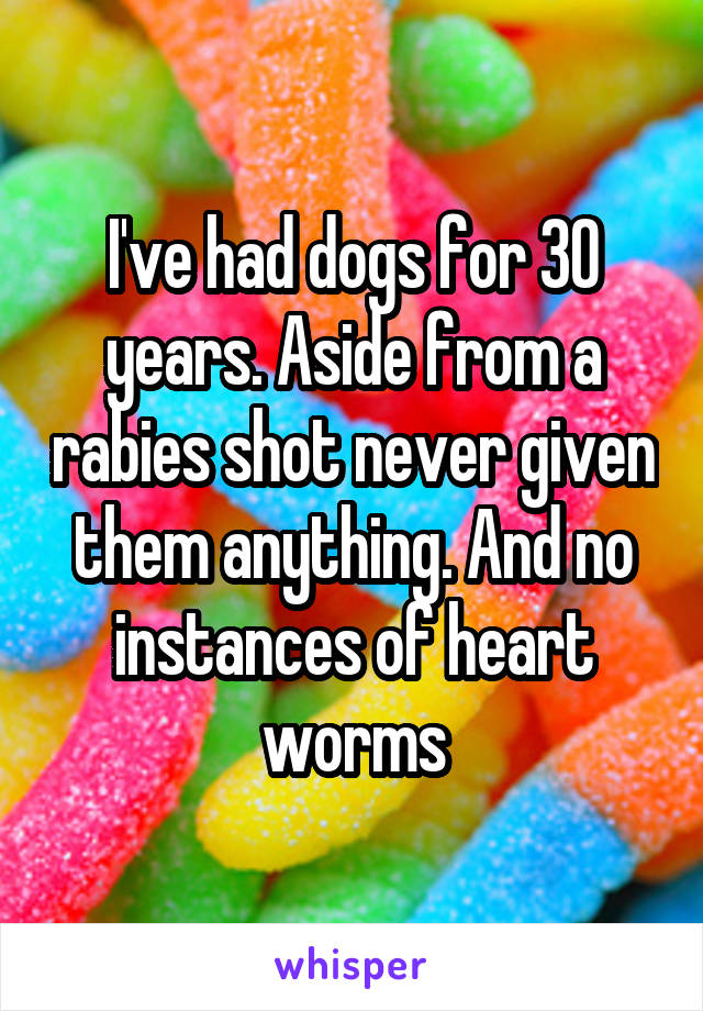 I've had dogs for 30 years. Aside from a rabies shot never given them anything. And no instances of heart worms