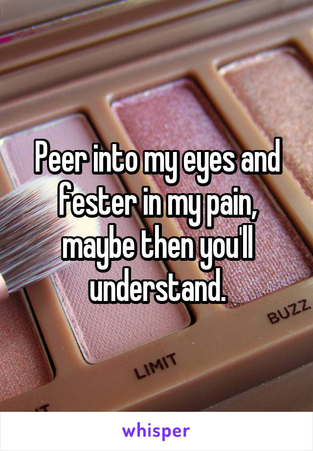 Peer into my eyes and fester in my pain, maybe then you'll understand.