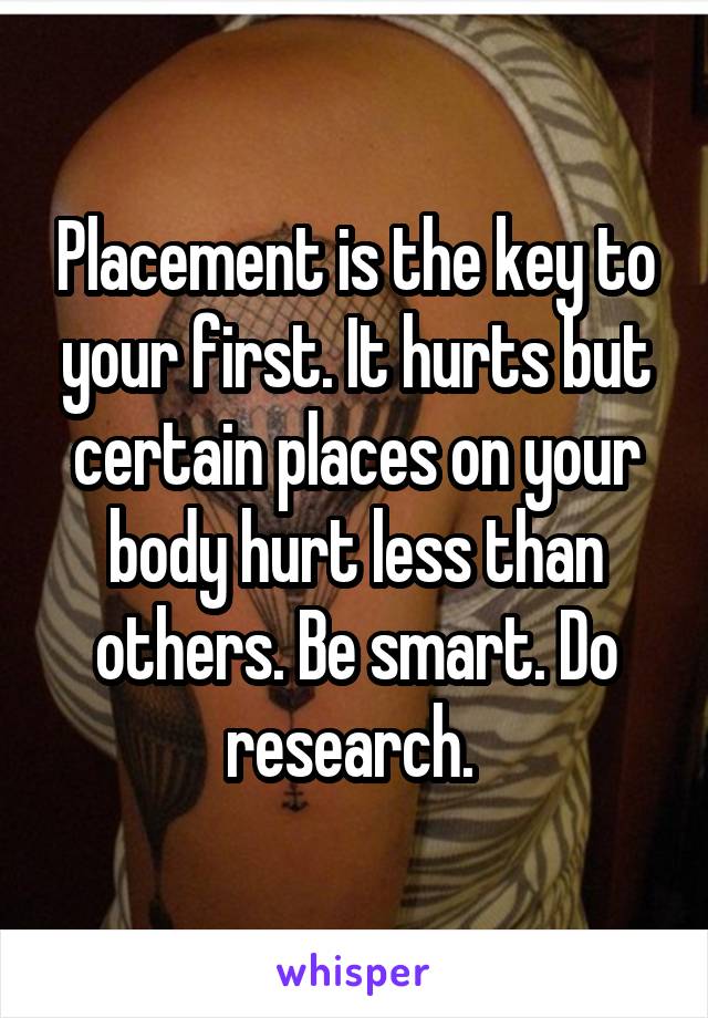 Placement is the key to your first. It hurts but certain places on your body hurt less than others. Be smart. Do research. 