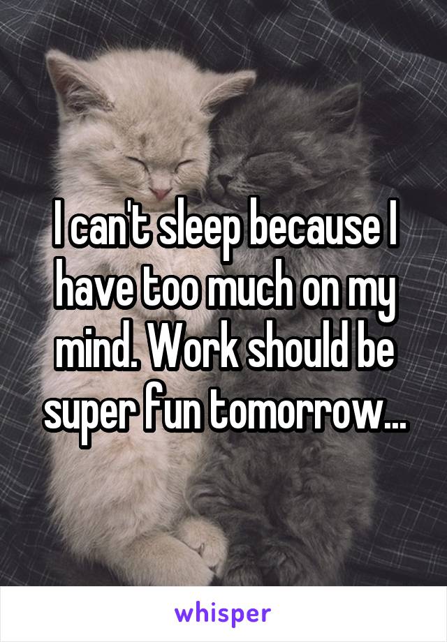 I can't sleep because I have too much on my mind. Work should be super fun tomorrow...