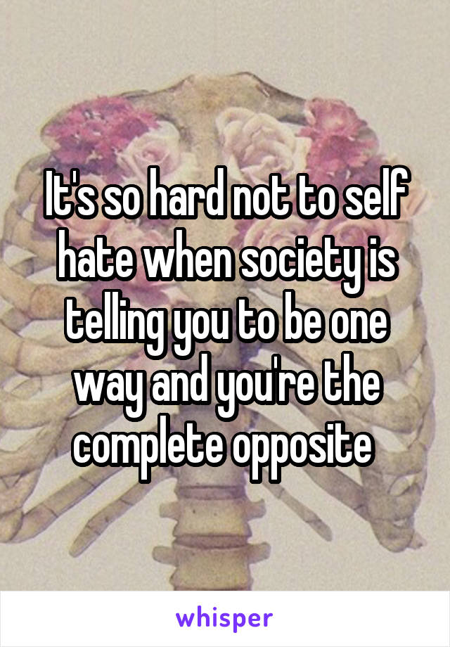 It's so hard not to self hate when society is telling you to be one way and you're the complete opposite 