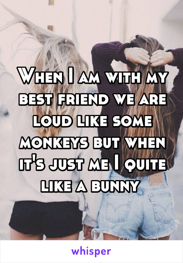 When I am with my best friend we are loud like some monkeys but when it's just me I quite like a bunny 