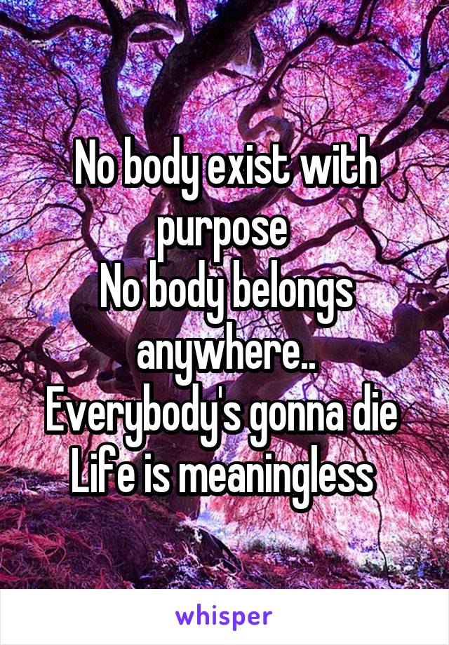 No body exist with purpose 
No body belongs anywhere..
Everybody's gonna die 
Life is meaningless 